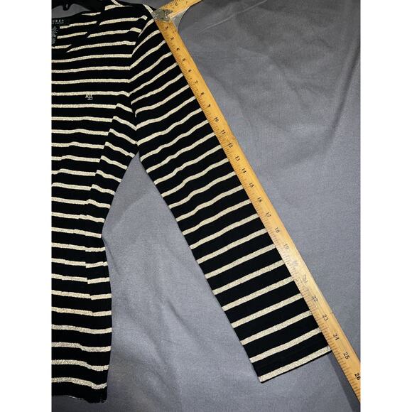 Lauren Ralph Lauren Top Womens Sz XL Black Gold Metallic Sparkle Stripe LS Shirt - Picture 7 of 9